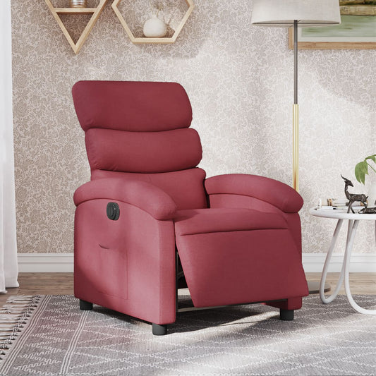 Fotoliu rabatabil electric, roșu vin, material textil