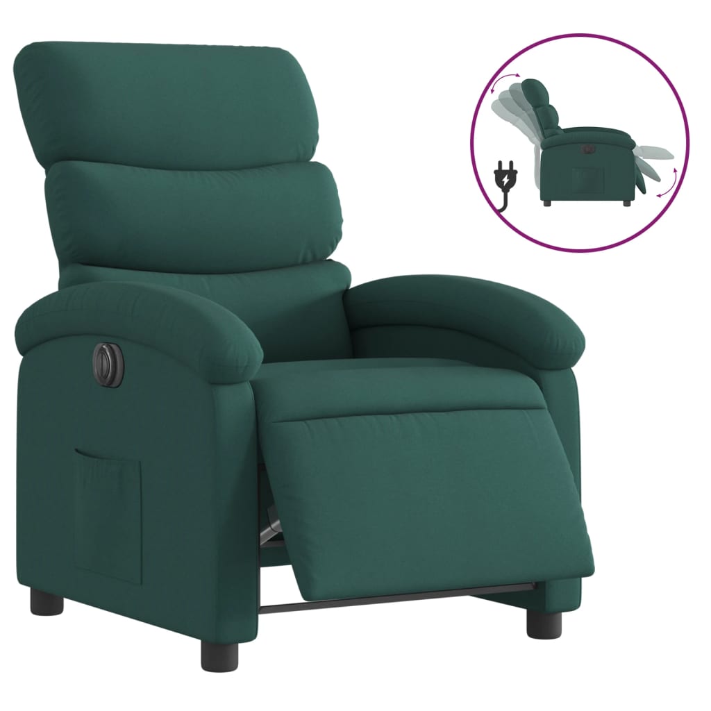 Fotoliu rabatabil electric, verde închis, material textil