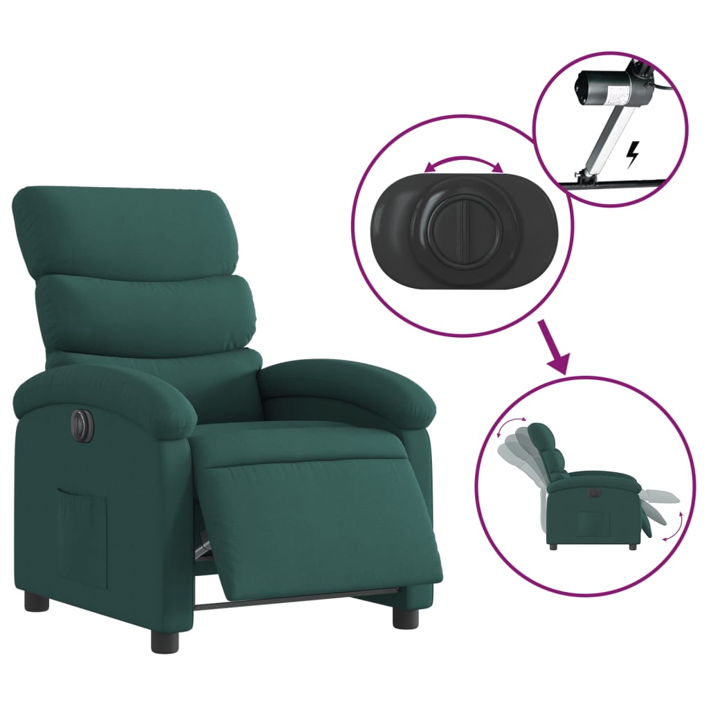 Fotoliu rabatabil electric, verde închis, material textil