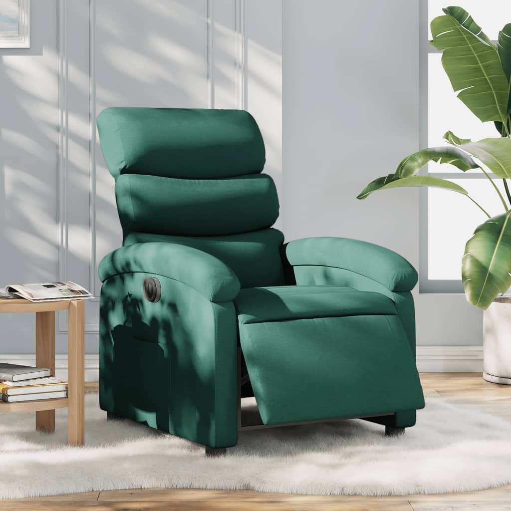 Fotoliu rabatabil electric, verde închis, material textil