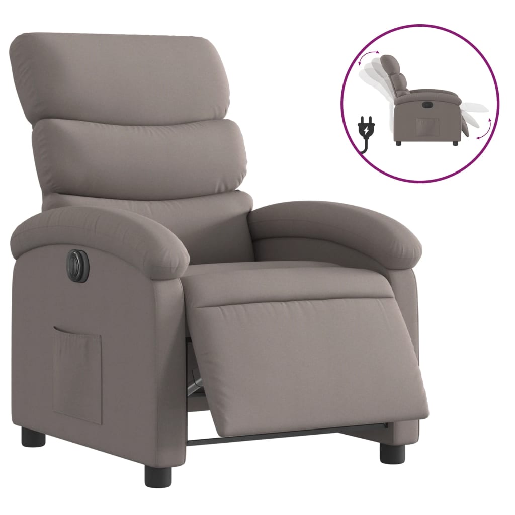 Fotoliu rabatabil electric, gri taupe, material textil