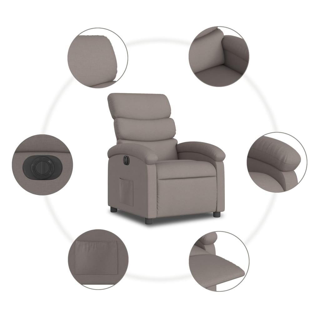 Fotoliu rabatabil electric, gri taupe, material textil