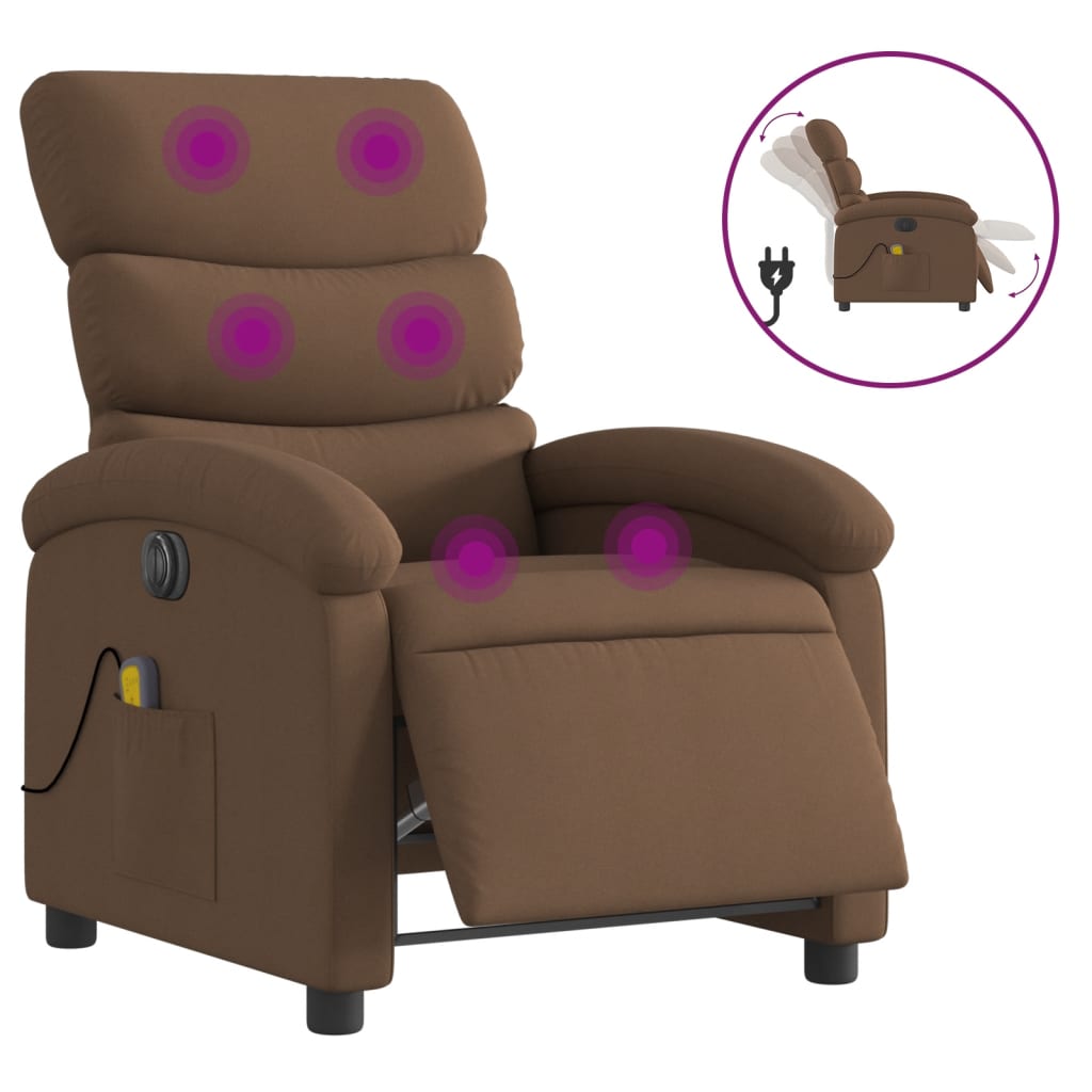 Fotoliu electric de masaj rabatabil, maro, textil