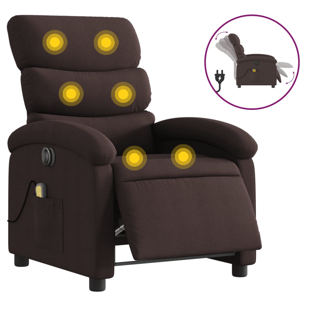 Fotoliu electric de masaj rabatabil, maro închis, textil