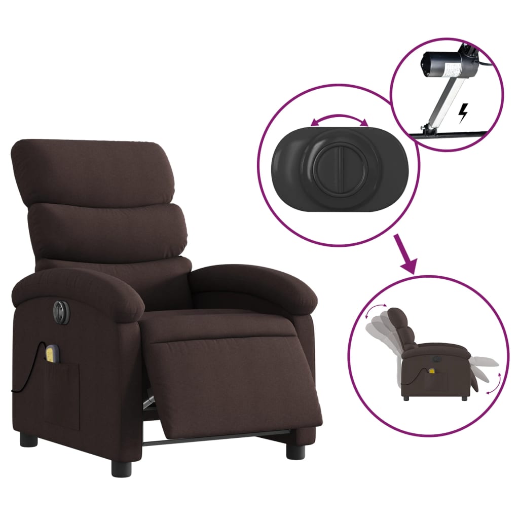 Fotoliu electric de masaj rabatabil, maro închis, textil