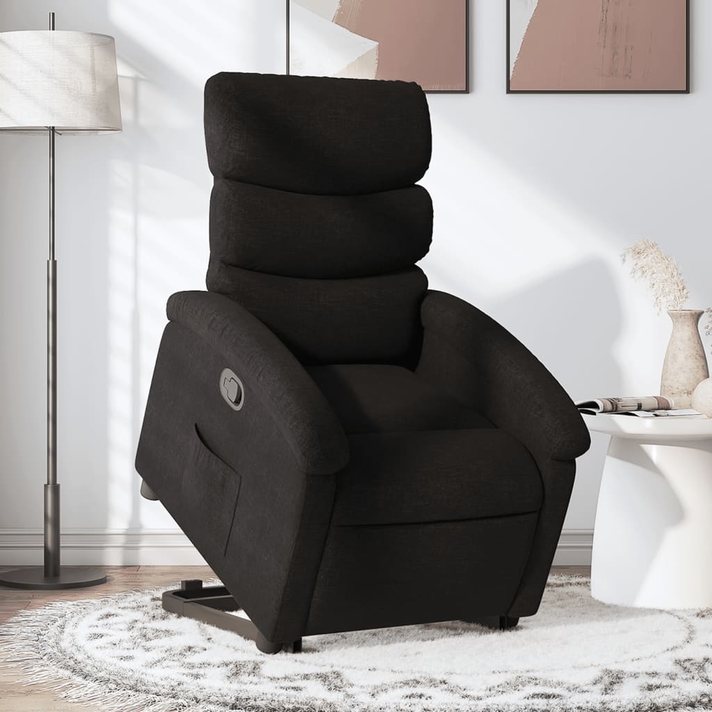 Fotoliu rabatabil cu ridicare pe verticală, negru, textil