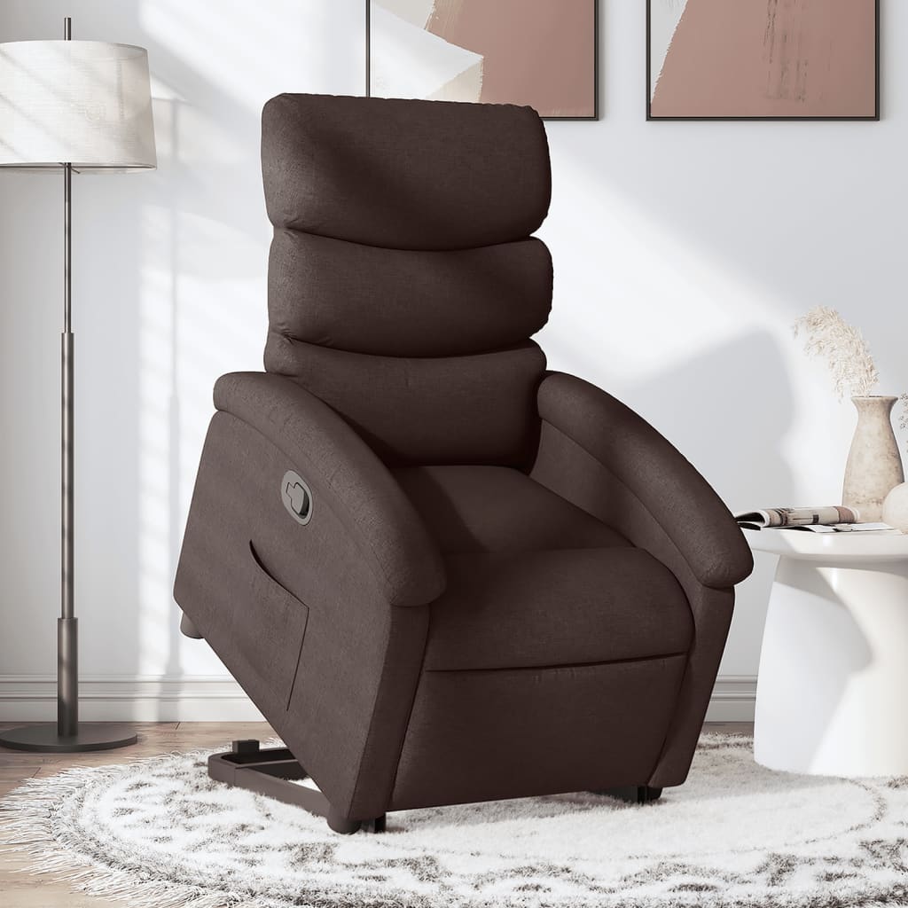 Fotoliu rabatabil cu ridicare pe verticală, maro închis, textil