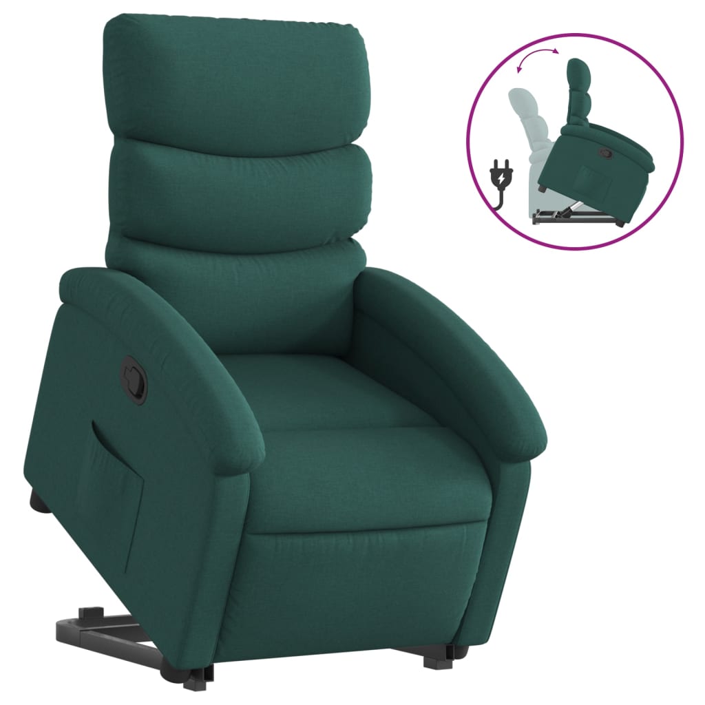 Fotoliu rabatabil ridicare pe verticală, verde închis, textil