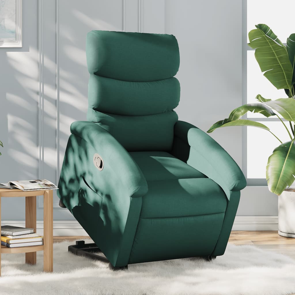 Fotoliu rabatabil ridicare pe verticală, verde închis, textil