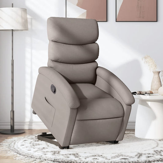 Fotoliu rabatabil cu ridicare pe verticală, gri taupe, textil