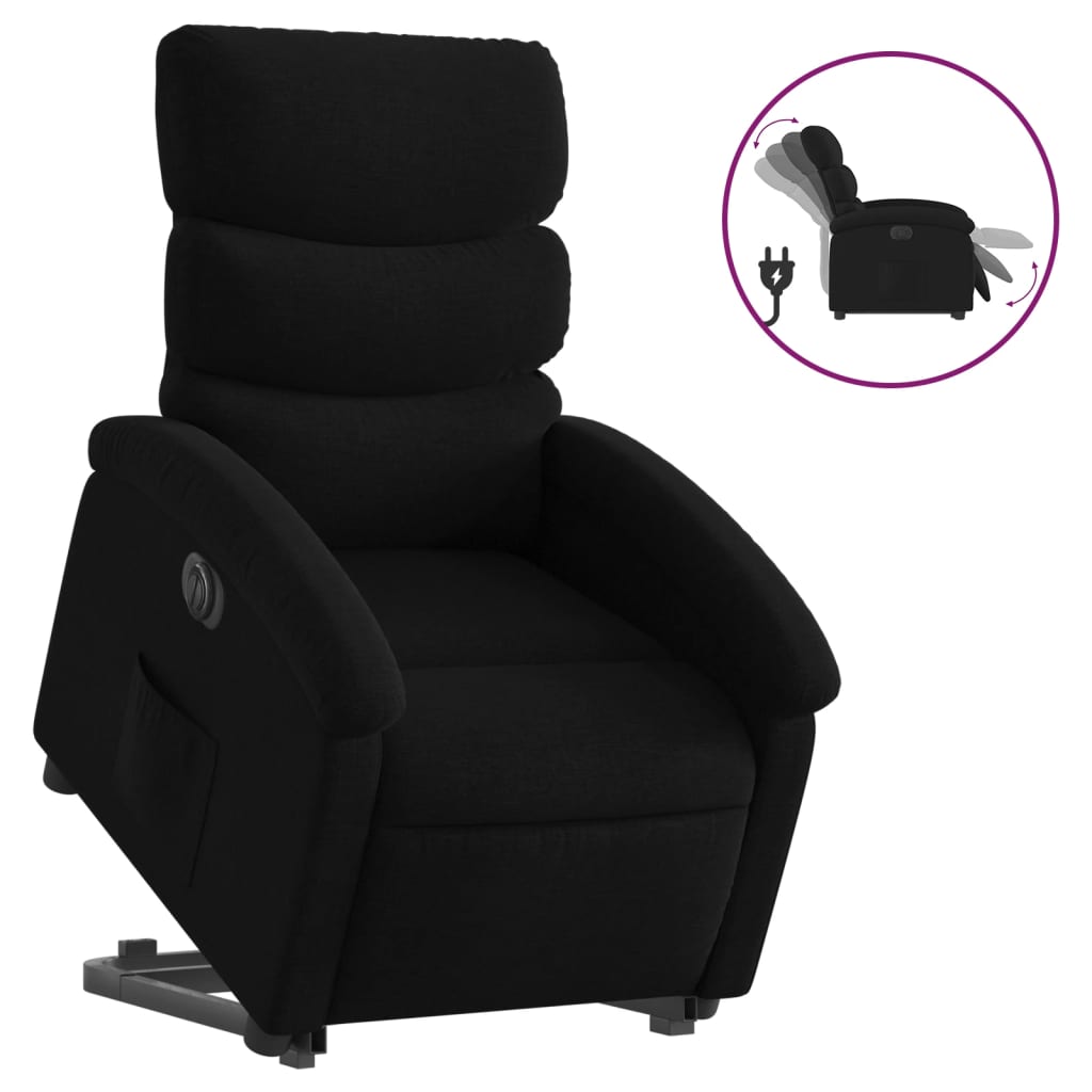 Fotoliu electric rabatabil cu ridicare, negru, textil
