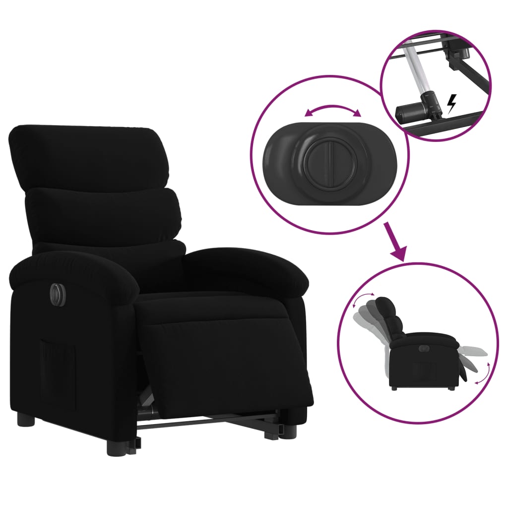 Fotoliu electric rabatabil cu ridicare, negru, textil