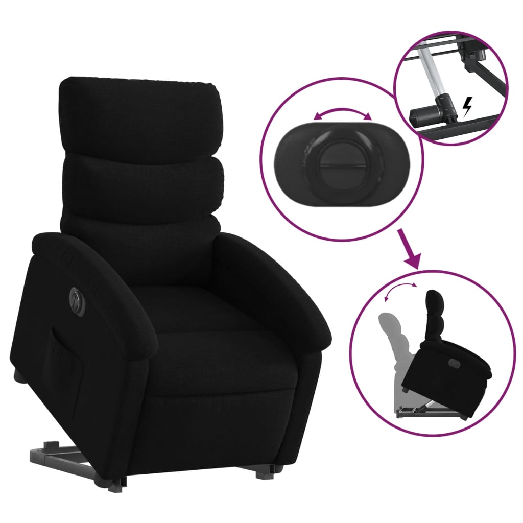 Fotoliu electric rabatabil cu ridicare, negru, textil