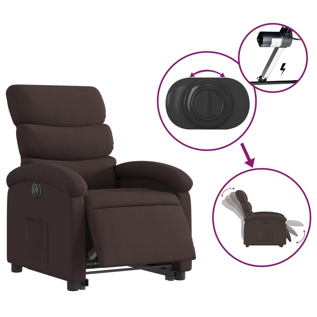 Fotoliu electric rabatabil cu ridicare, maro închis, textil
