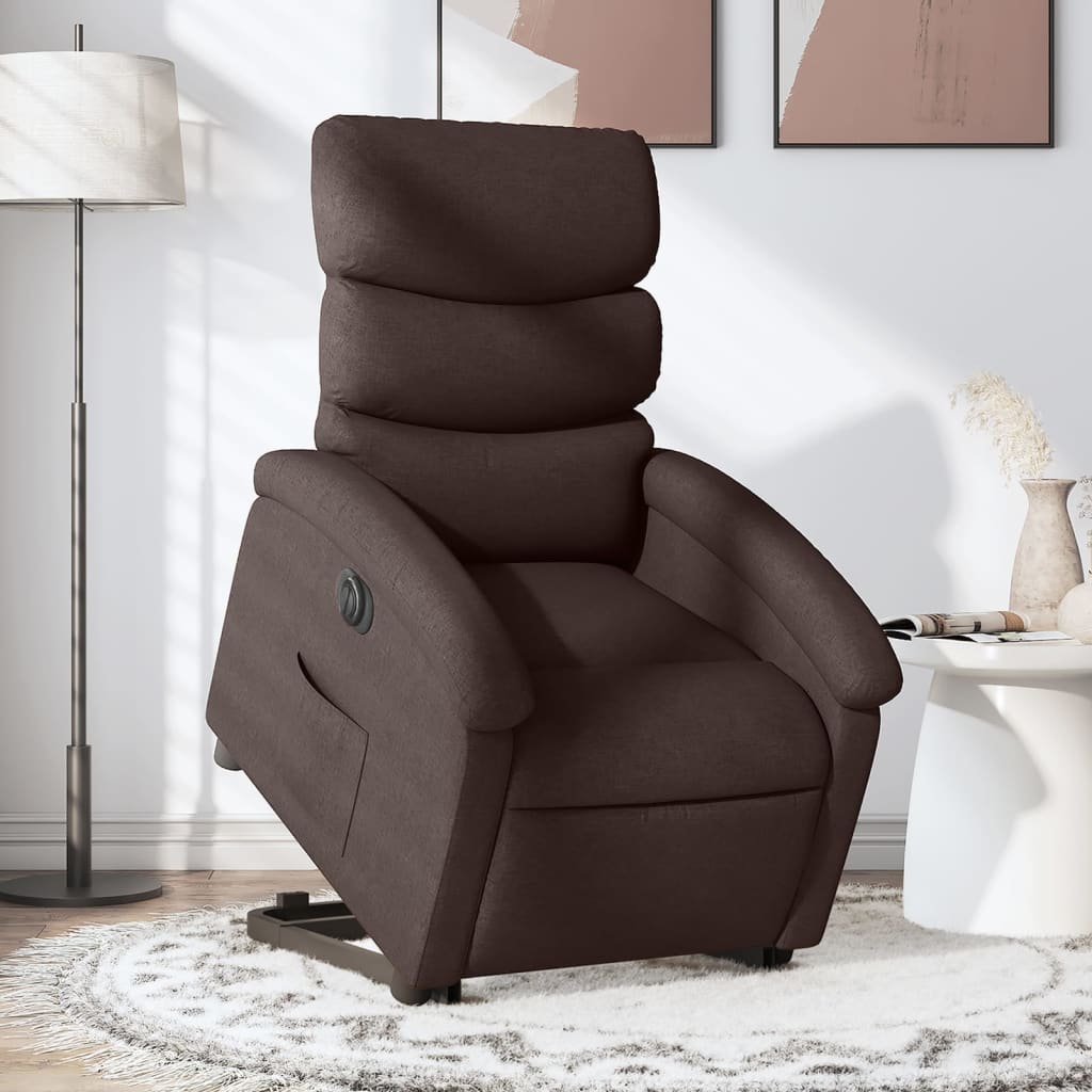 Fotoliu electric rabatabil cu ridicare, maro închis, textil