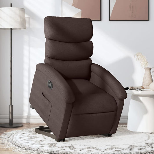 Fotoliu electric rabatabil cu ridicare, maro închis, textil