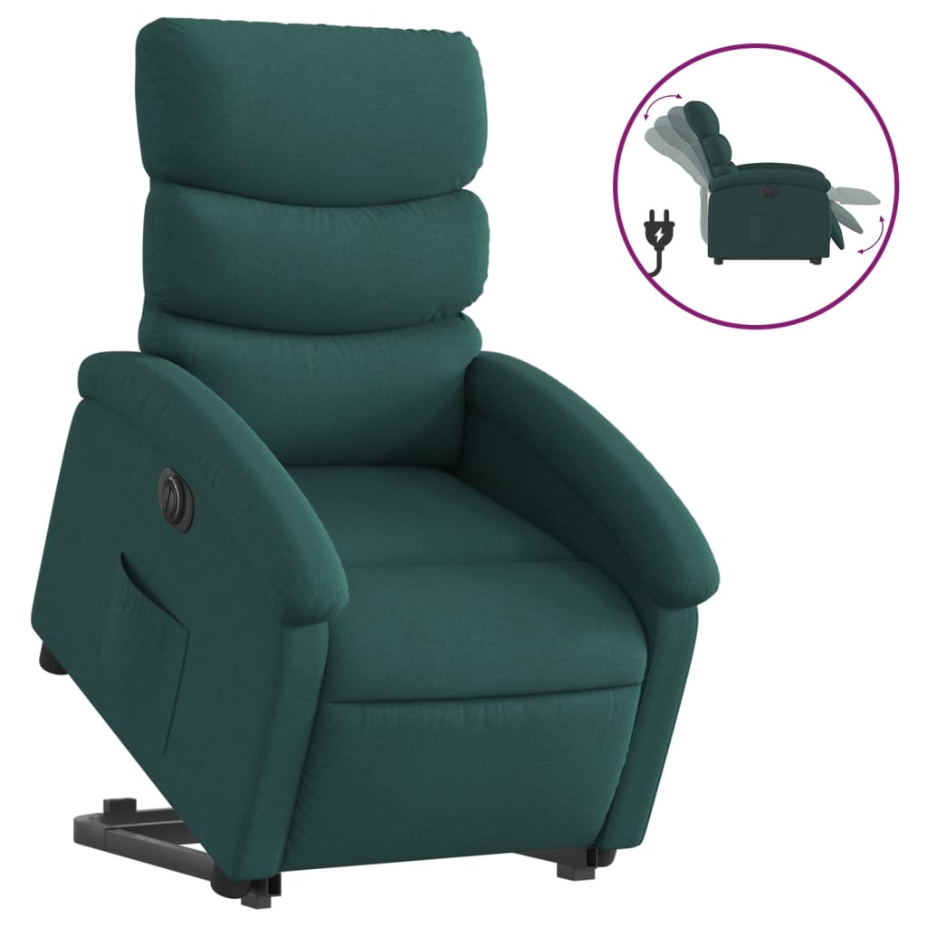 Fotoliu electric rabatabil cu ridicare, verde închis, textil