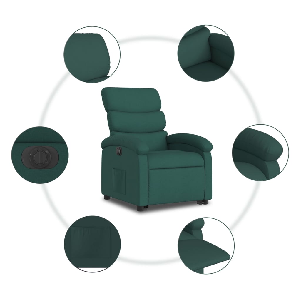 Fotoliu electric rabatabil cu ridicare, verde închis, textil