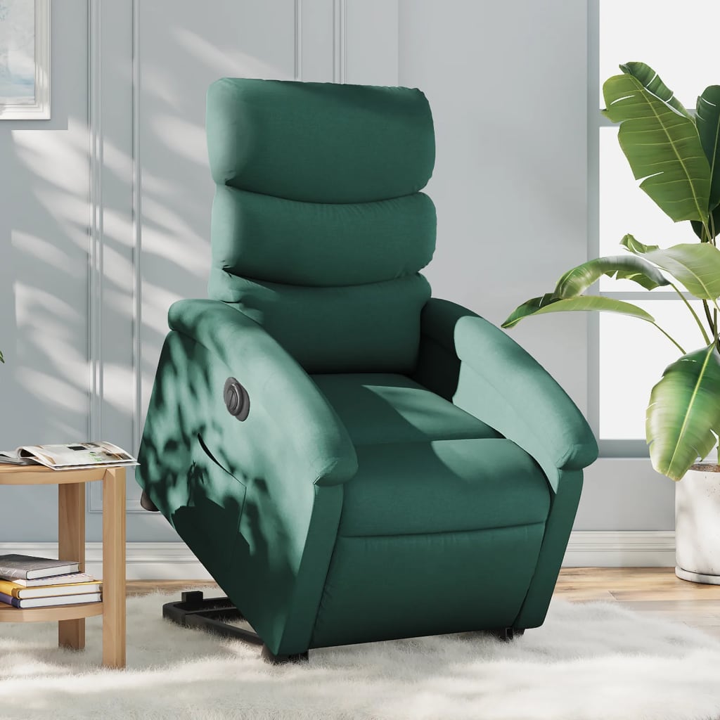 Fotoliu electric rabatabil cu ridicare, verde închis, textil
