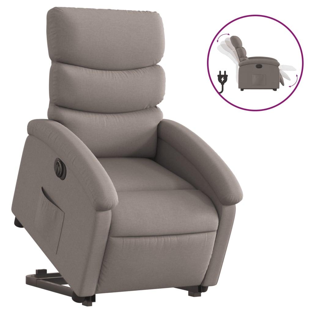 Fotoliu electric rabatabil cu ridicare, gri taupe, textil