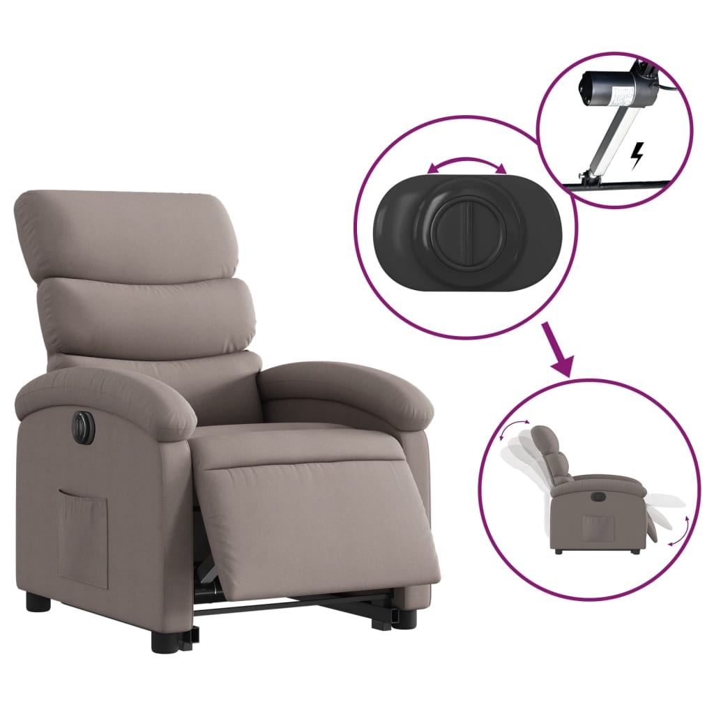 Fotoliu electric rabatabil cu ridicare, gri taupe, textil