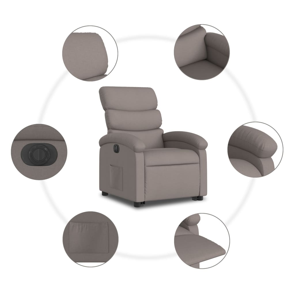 Fotoliu electric rabatabil cu ridicare, gri taupe, textil