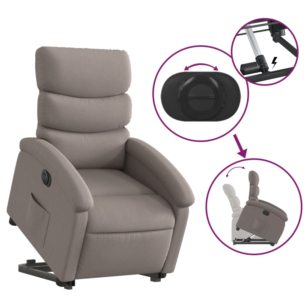 Fotoliu electric rabatabil cu ridicare, gri taupe, textil