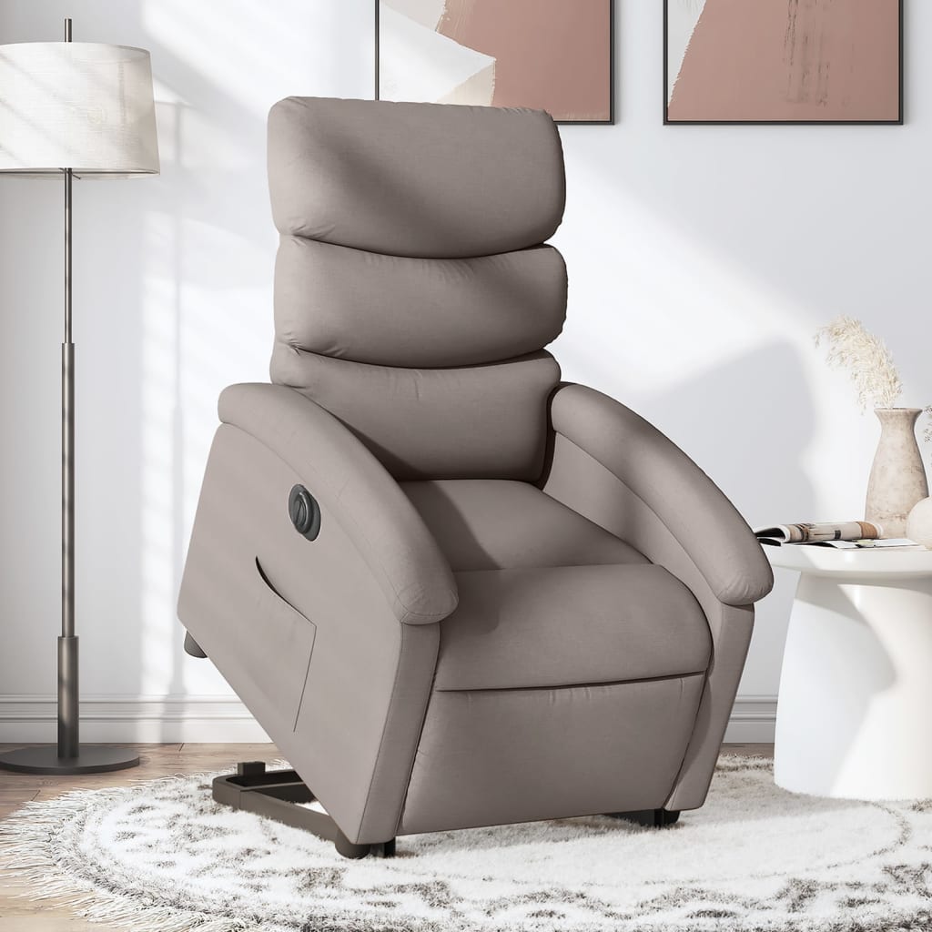 Fotoliu electric rabatabil cu ridicare, gri taupe, textil