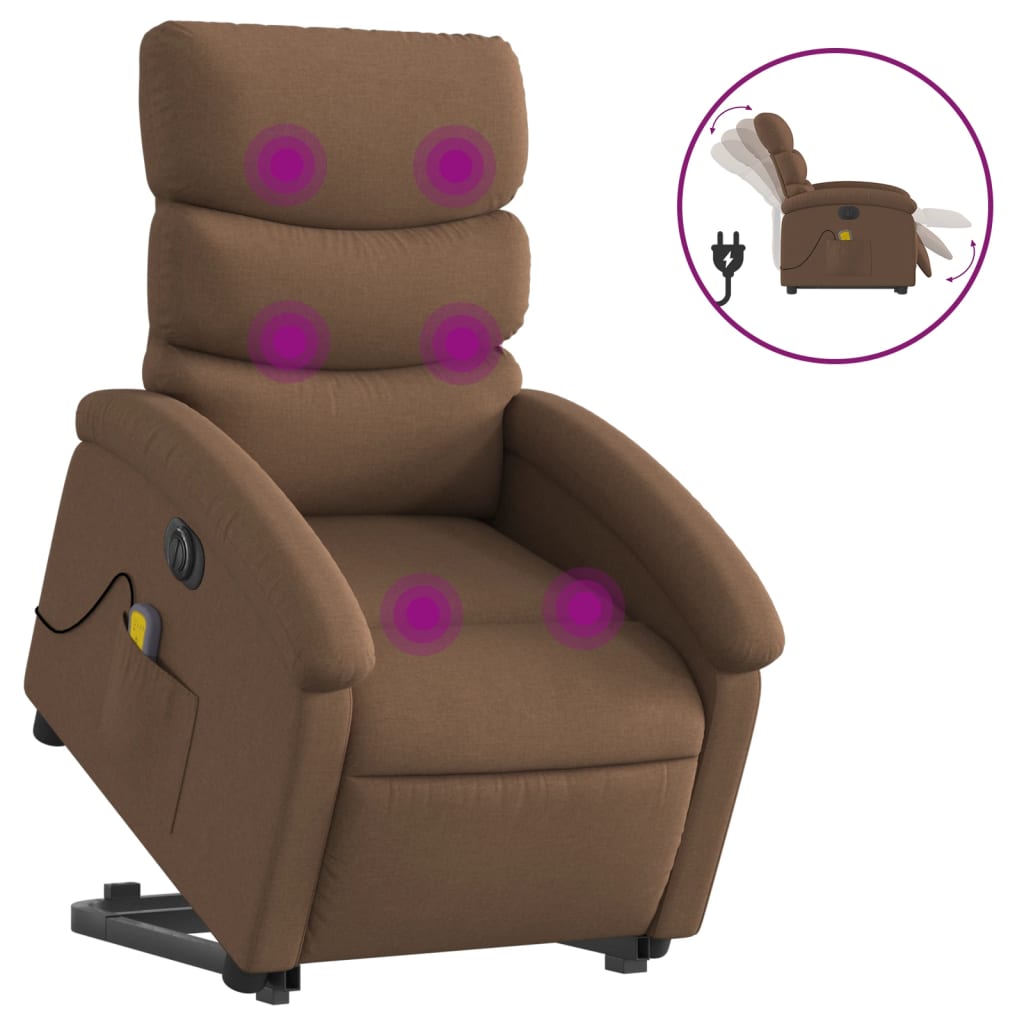 Fotoliu electric de masaj rabatabil cu ridicare, maro, textil