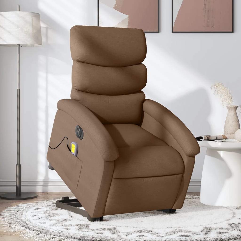 Fotoliu electric de masaj rabatabil cu ridicare, maro, textil