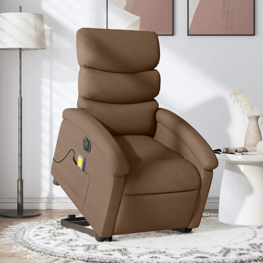 Fotoliu electric de masaj rabatabil cu ridicare, maro, textil