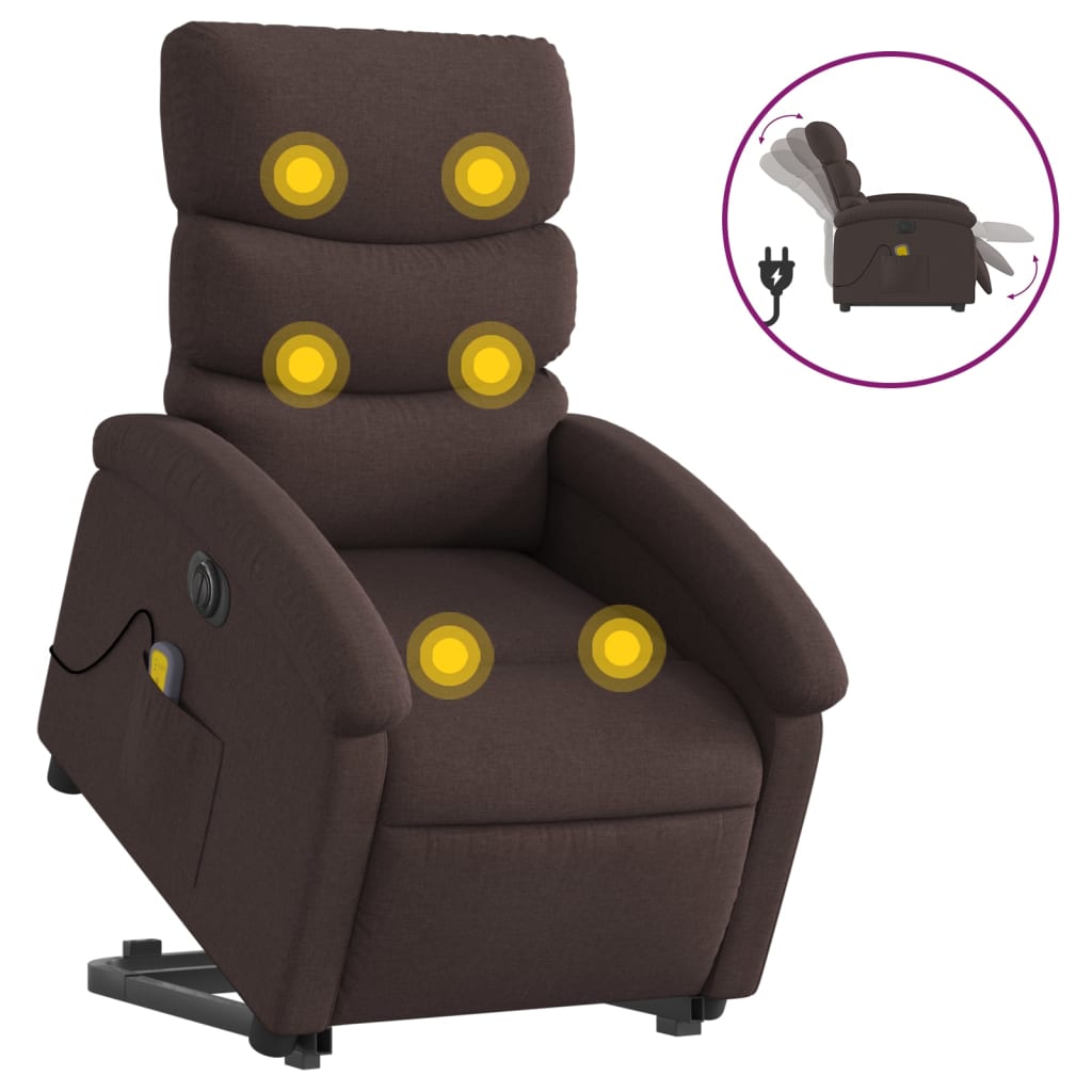 Fotoliu electric masaj rabatabil cu ridicare maro închis textil