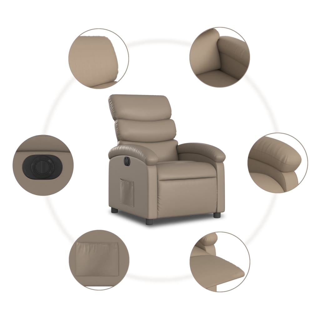 Fotoliu rabatabil electric, cappuccino, piele ecologică