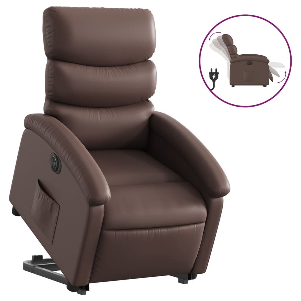Fotoliu rabatabil electric cu ridicare, maro, piele ecologică