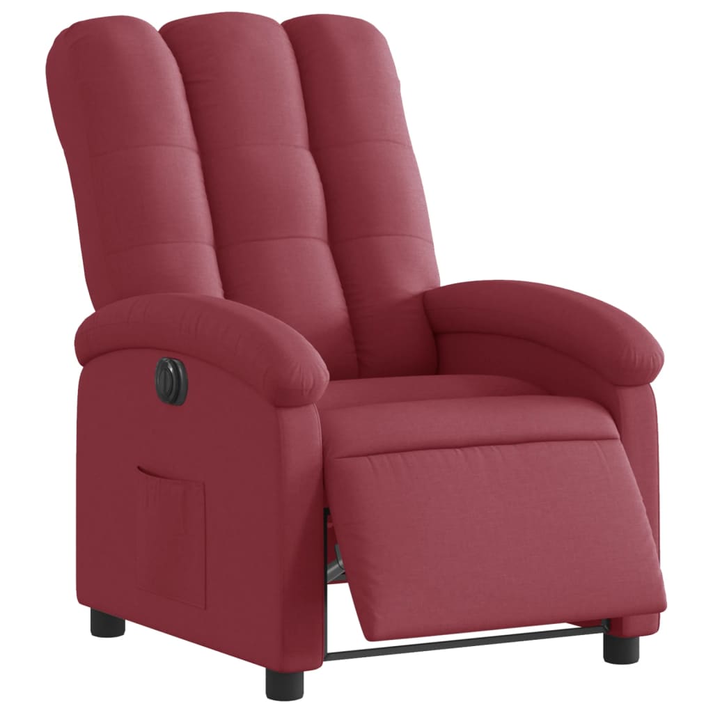 Fotoliu rabatabil electric, roșu vin, material textil
