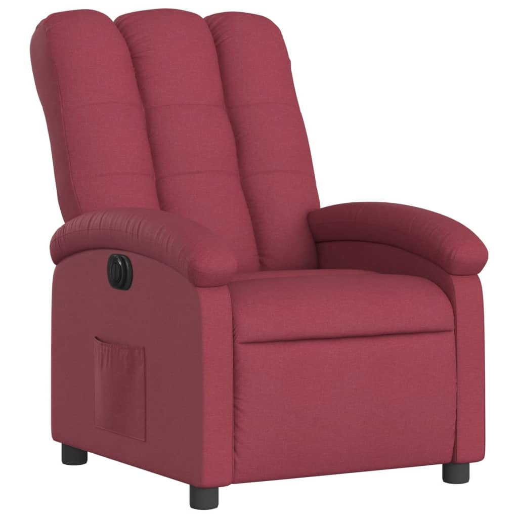 Fotoliu rabatabil electric, roșu vin, material textil