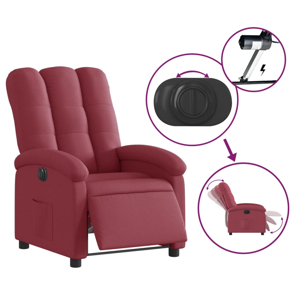 Fotoliu rabatabil electric, roșu vin, material textil