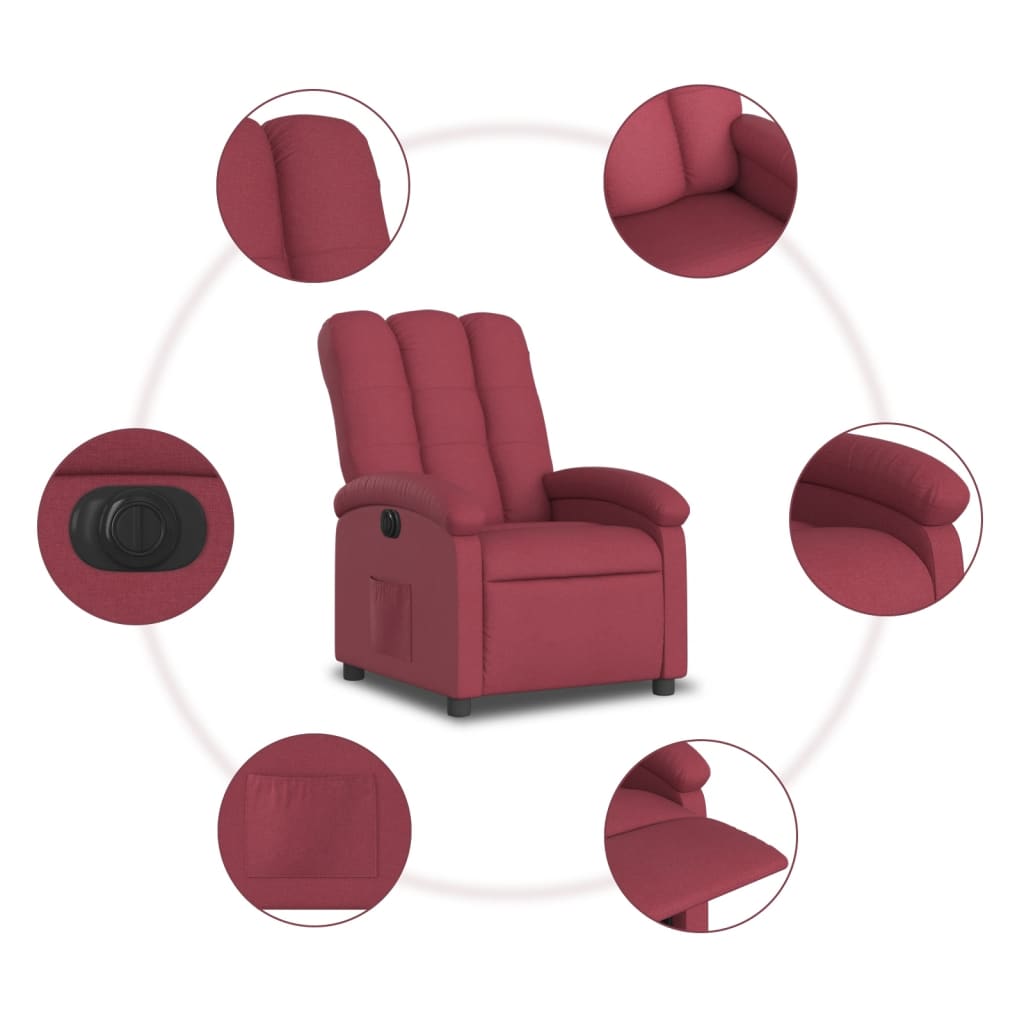 Fotoliu rabatabil electric, roșu vin, material textil