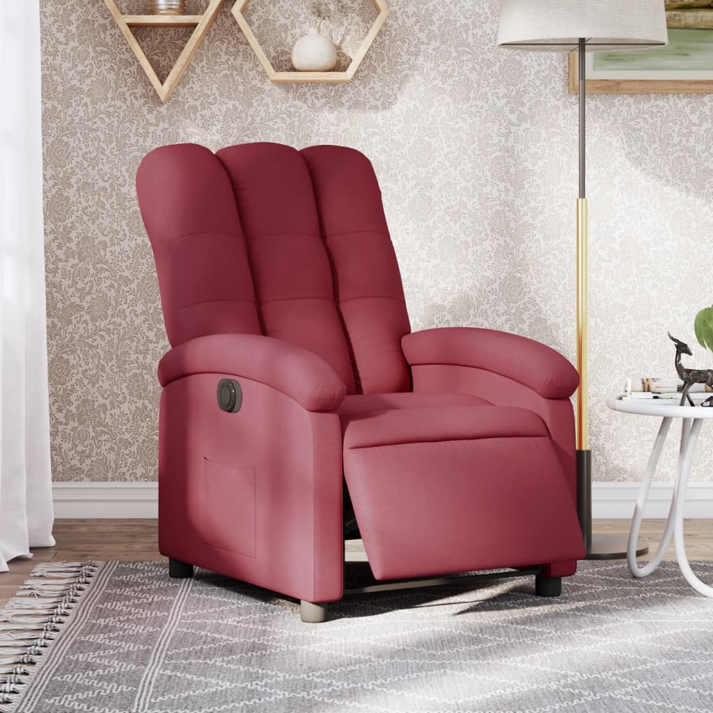 Fotoliu rabatabil electric, roșu vin, material textil