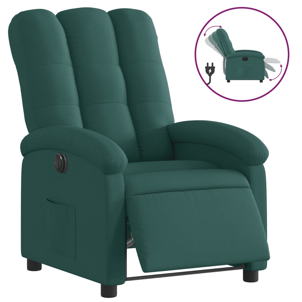 Fotoliu rabatabil electric, verde închis, material textil