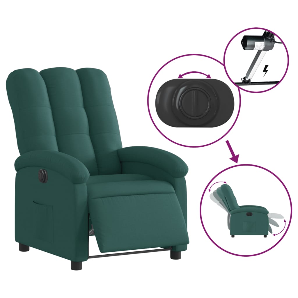 Fotoliu rabatabil electric, verde închis, material textil