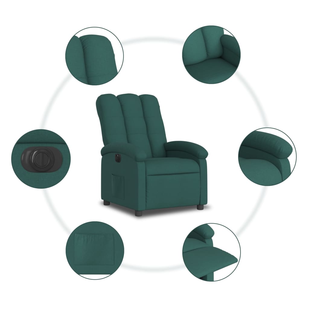 Fotoliu rabatabil electric, verde închis, material textil