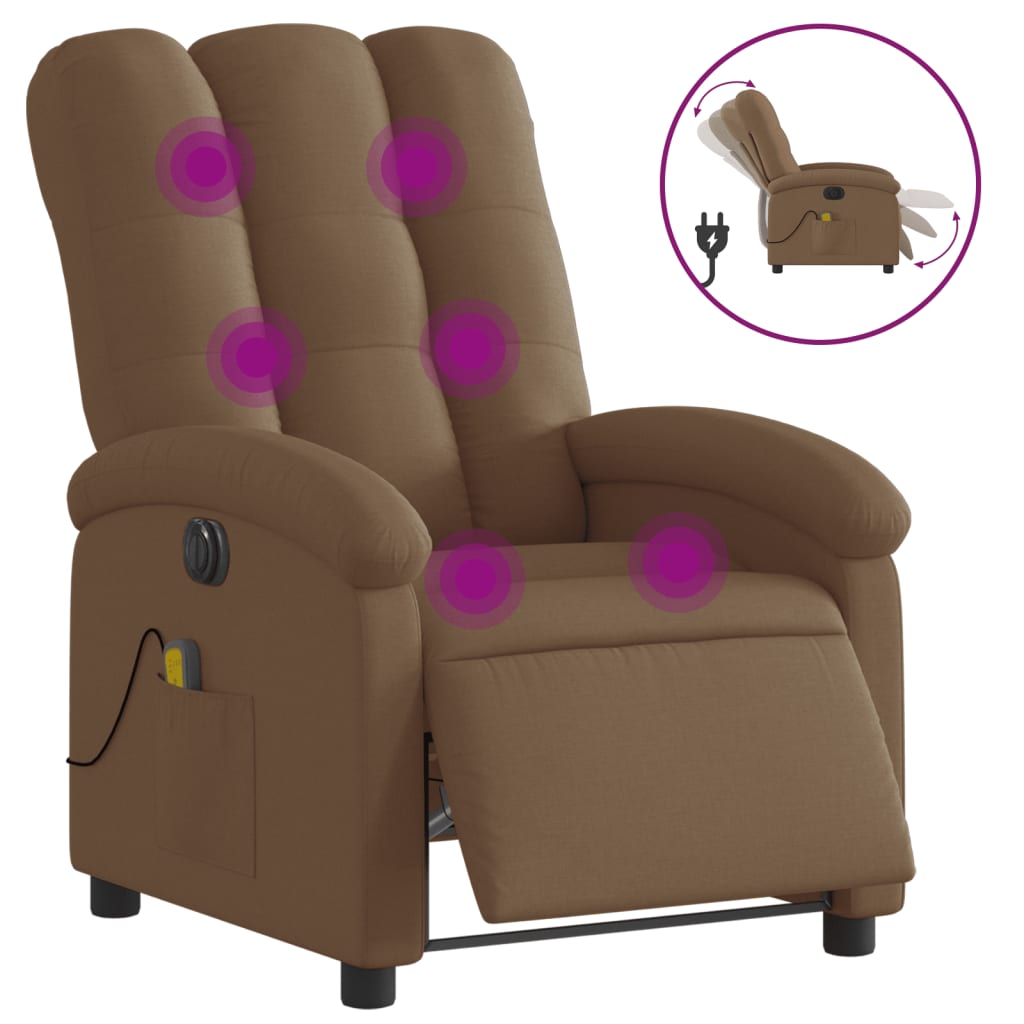 Fotoliu electric de masaj rabatabil, maro, textil