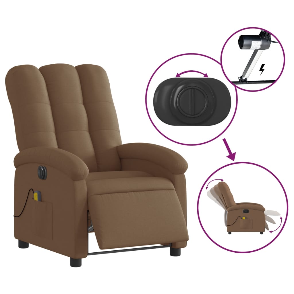 Fotoliu electric de masaj rabatabil, maro, textil