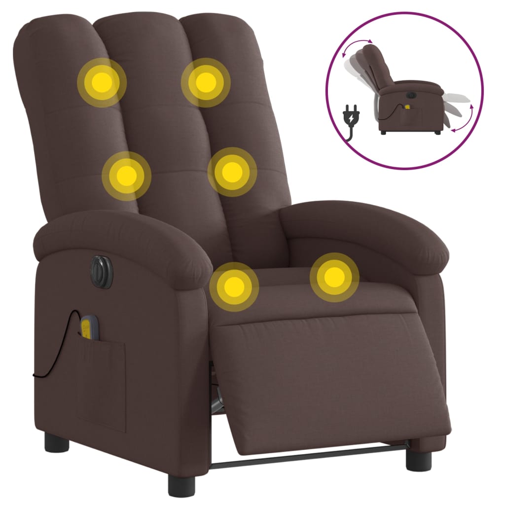 Fotoliu electric de masaj rabatabil, maro închis, textil