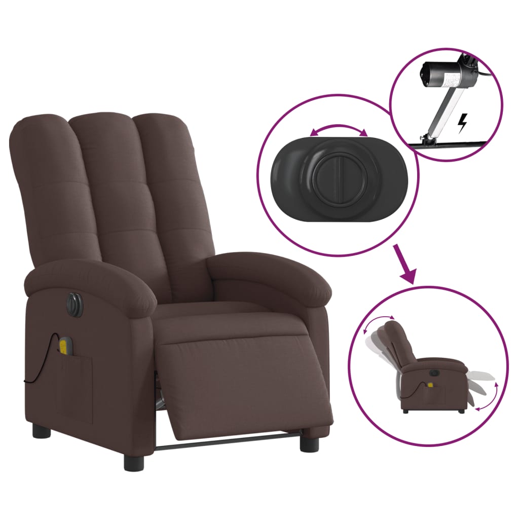 Fotoliu electric de masaj rabatabil, maro închis, textil