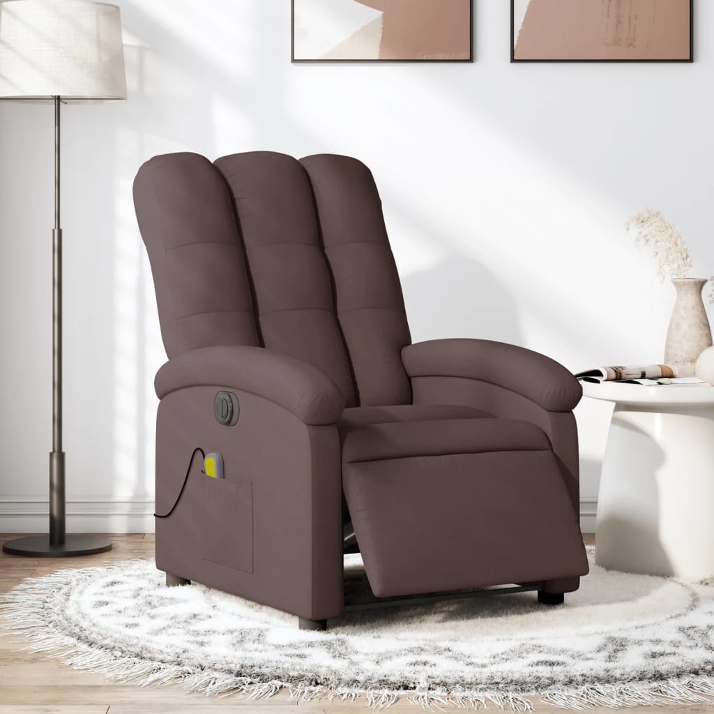 Fotoliu electric de masaj rabatabil, maro închis, textil