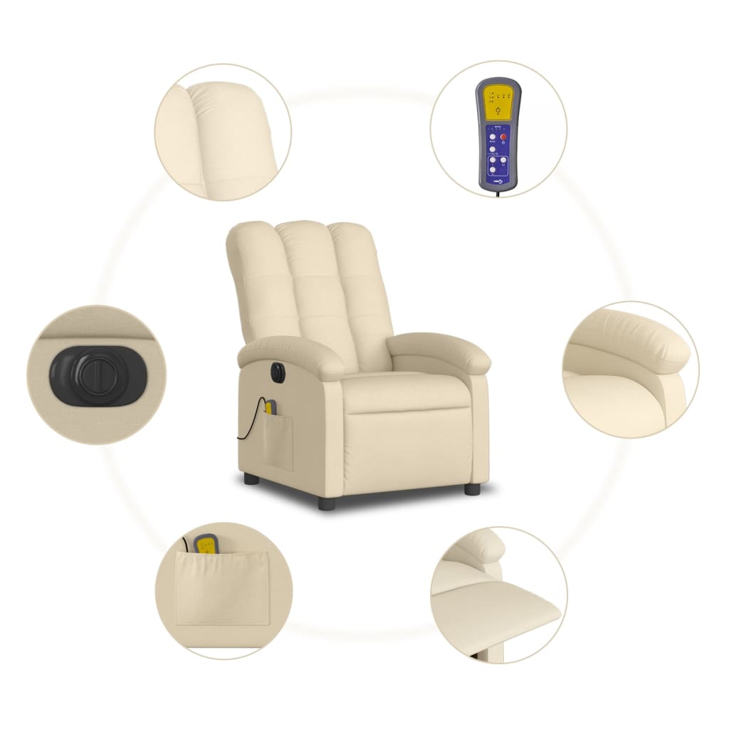 Fotoliu electric de masaj rabatabil, crem, textil