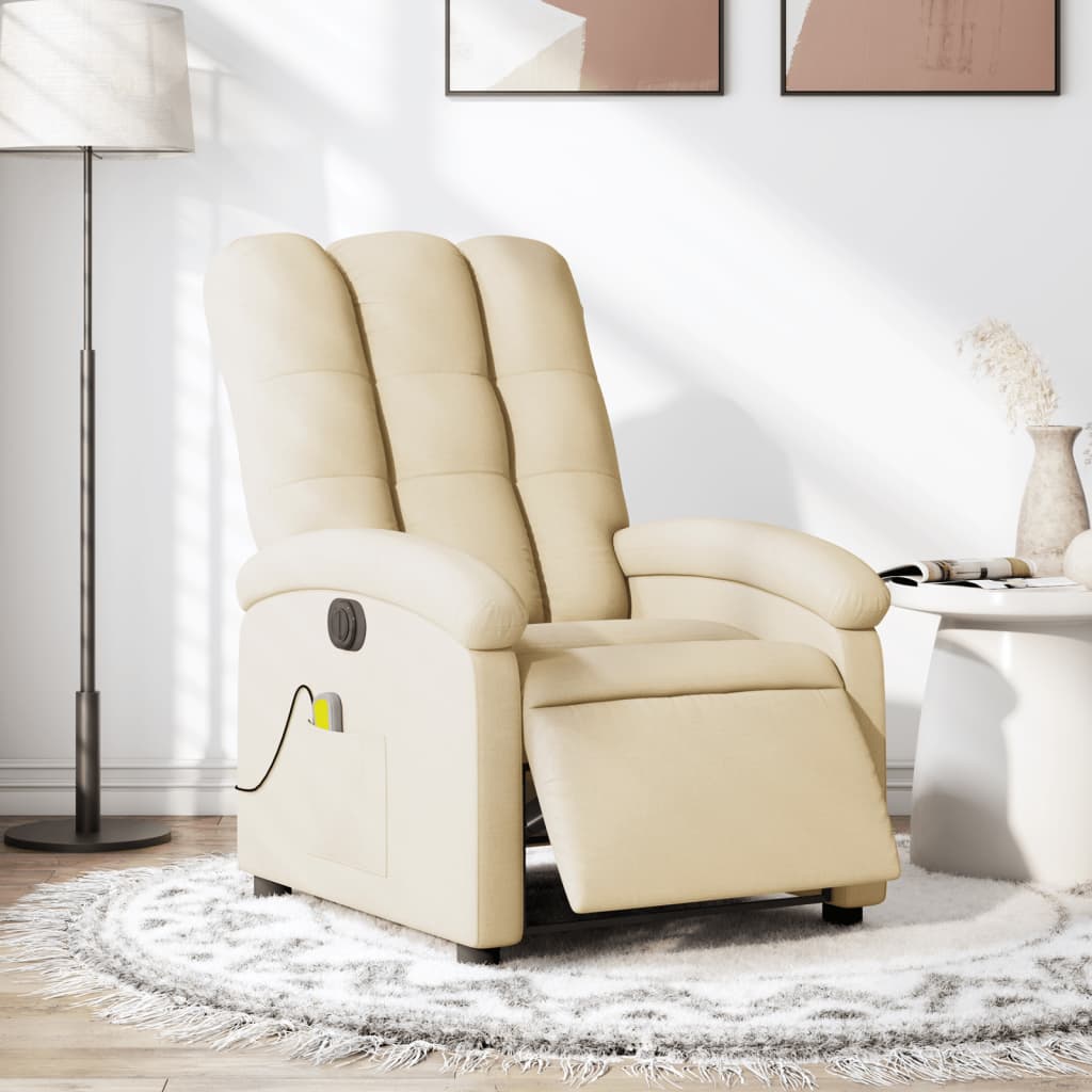 Fotoliu electric de masaj rabatabil, crem, textil