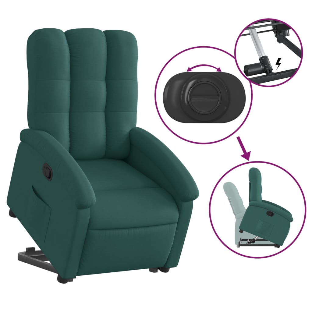 Fotoliu rabatabil ridicare pe verticală, verde închis, textil
